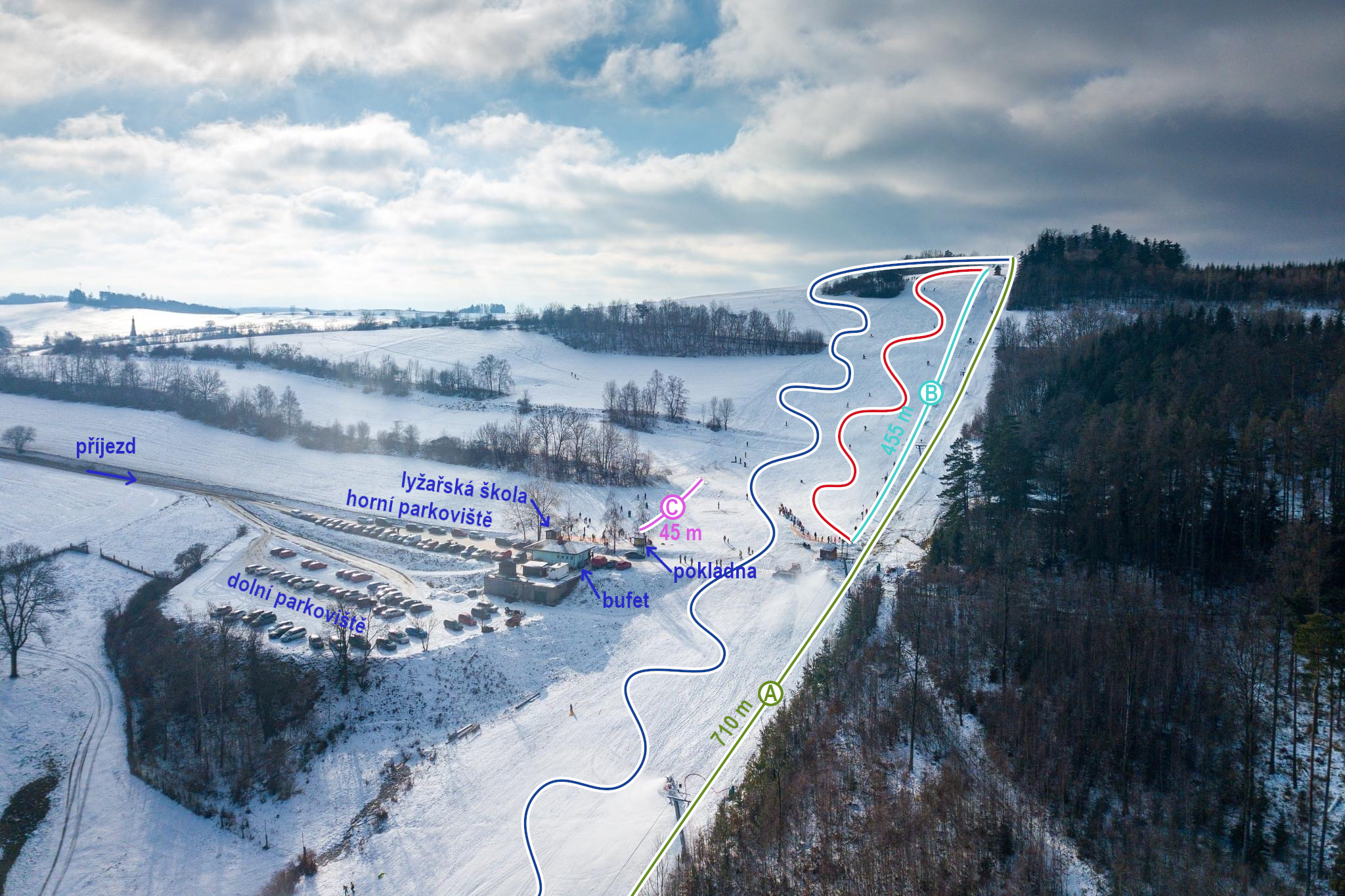 Lyžování Kladky - Areál přehledně na jednom snímku